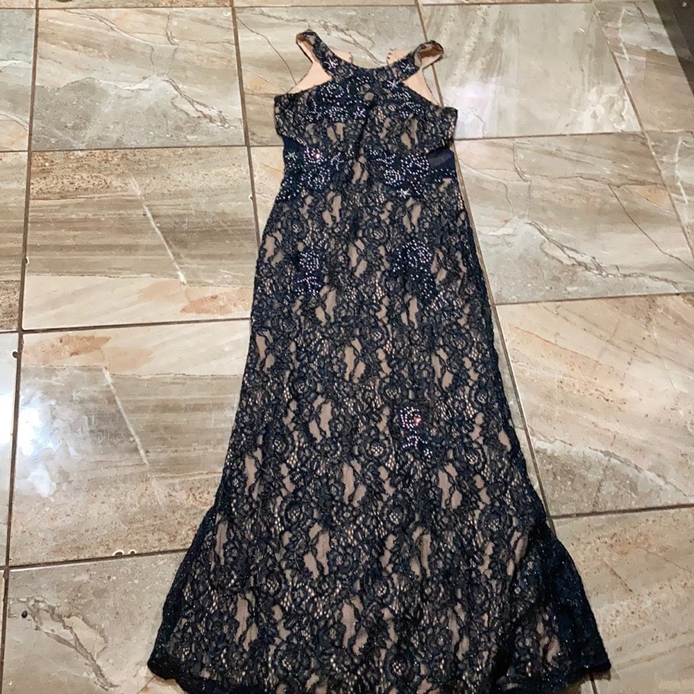 Navy long dress prom